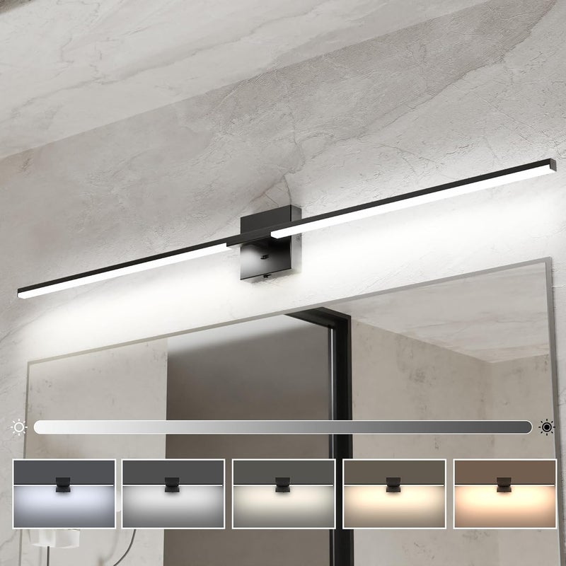 Ensenior Modern Bathroom Vanity Light 48 inch, Built-in Dimmer, 28W Dimmable 5CCT Led Bath Lights, Black Bar Vanity Lights for Bathroom Mirror Cabinets Bedroom-FCC & ETL Certificated - Image 1